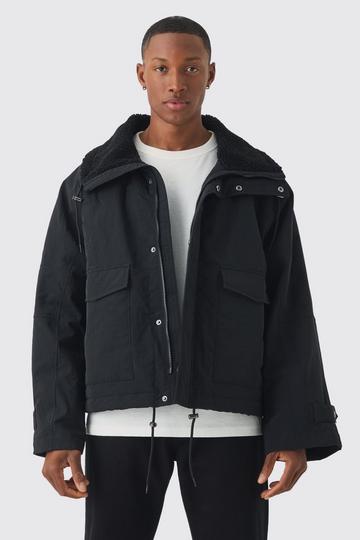 Borg Collar Parka In Black black