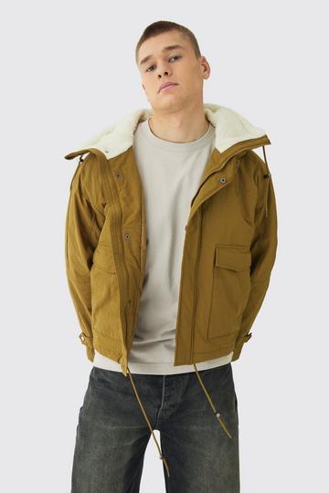 Borg Collar Parka In Khaki khaki