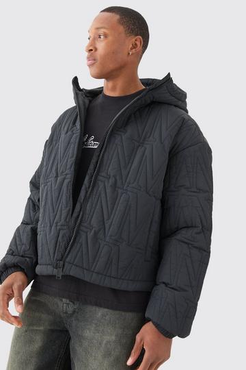 Man Quilted Hooded Puffer Coat In Black black