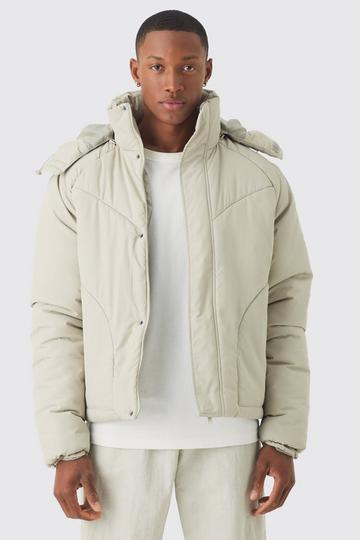 Boxy Quilted Hooded Puffer Coat In Taupe taupe