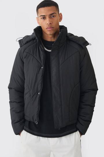 Boxy Quilted Hooded Puffer Coat In Black black