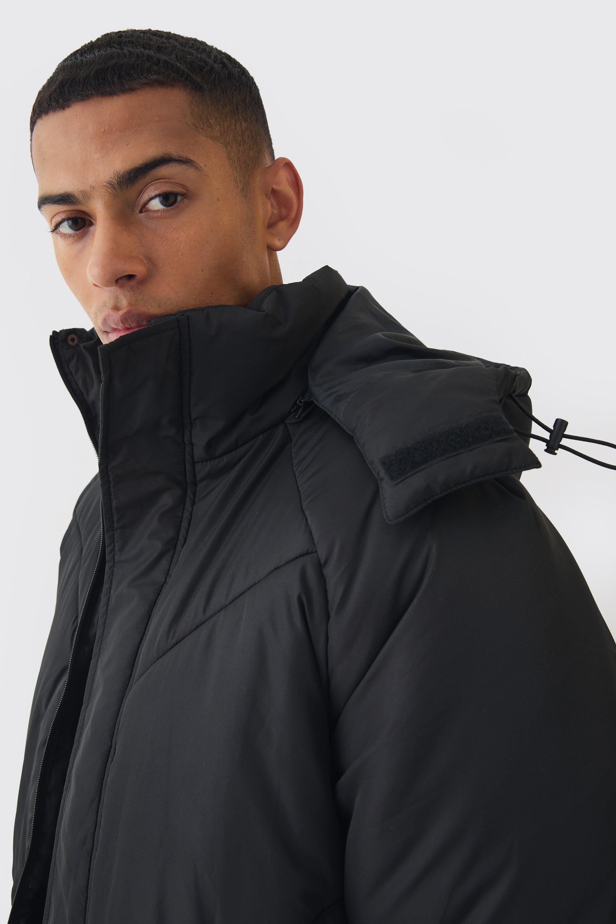 Boxy Quilted Hooded Puffer Coat In Black boohoo AU