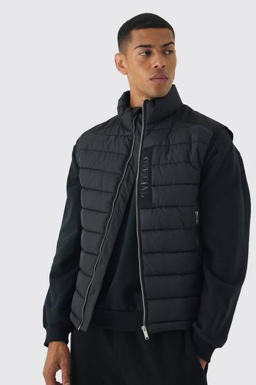 Black Official Funnel Neck Panel Puffer Gilet In Black