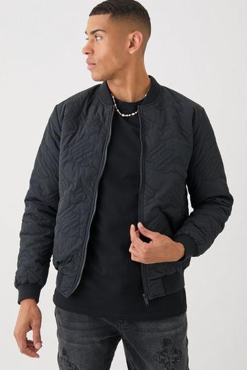 Black Gothic M Quilted Bomber Jacket In Black