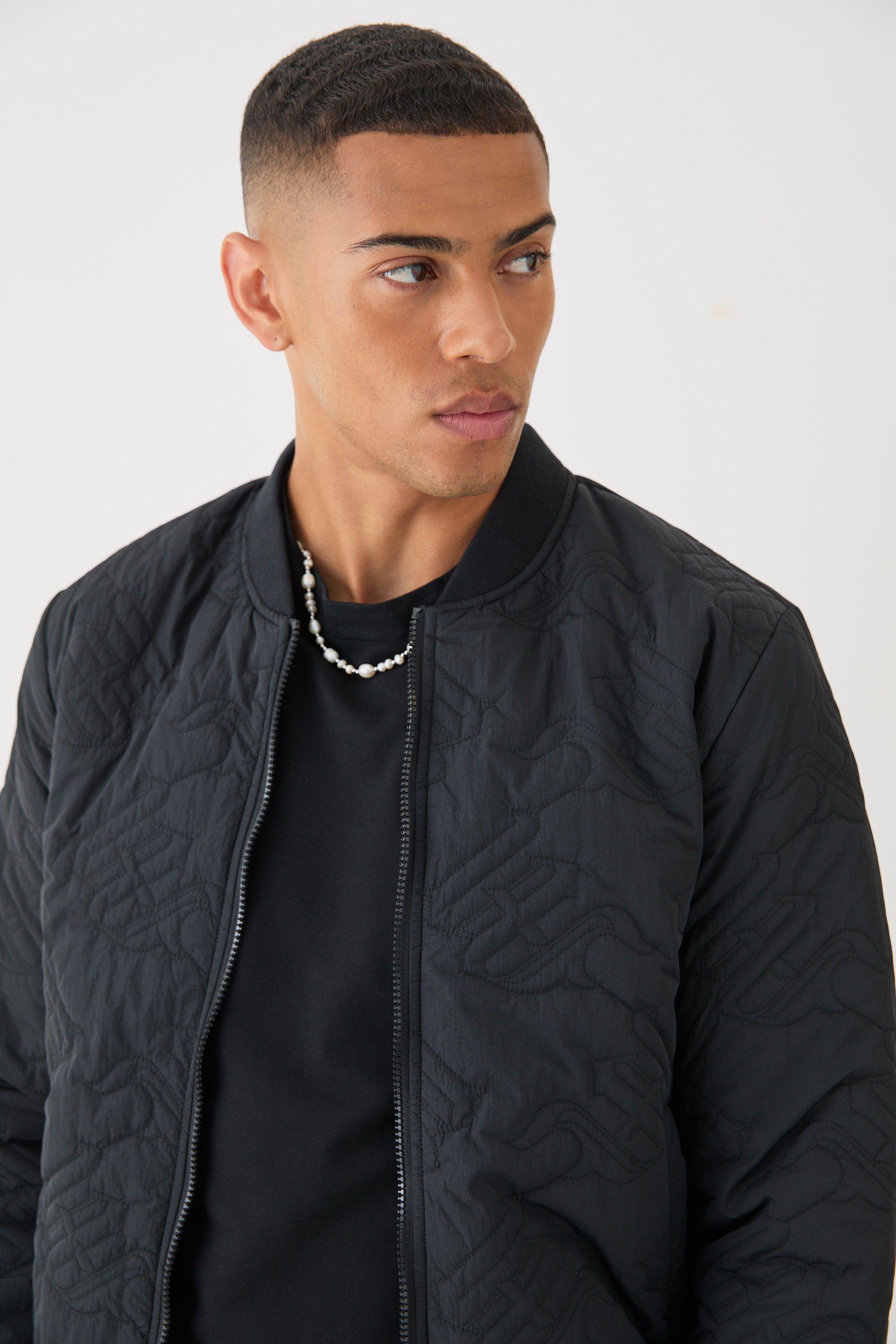 Gothic M Quilted Bomber Jacket In Black boohoo