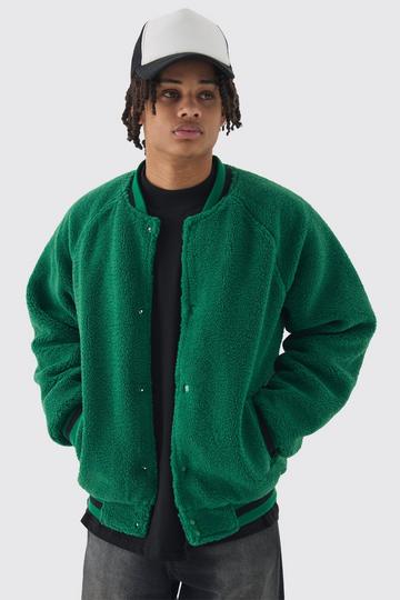 Borg Bomber Jacket In Green green