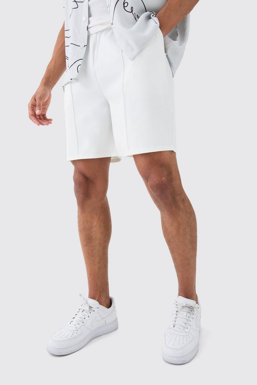 Ecru Pin Tuck Stretch Elasticated Waist Shorts 