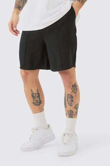 Linen Look Pin Tuck Elasticated Waist Relaxed Shorts black