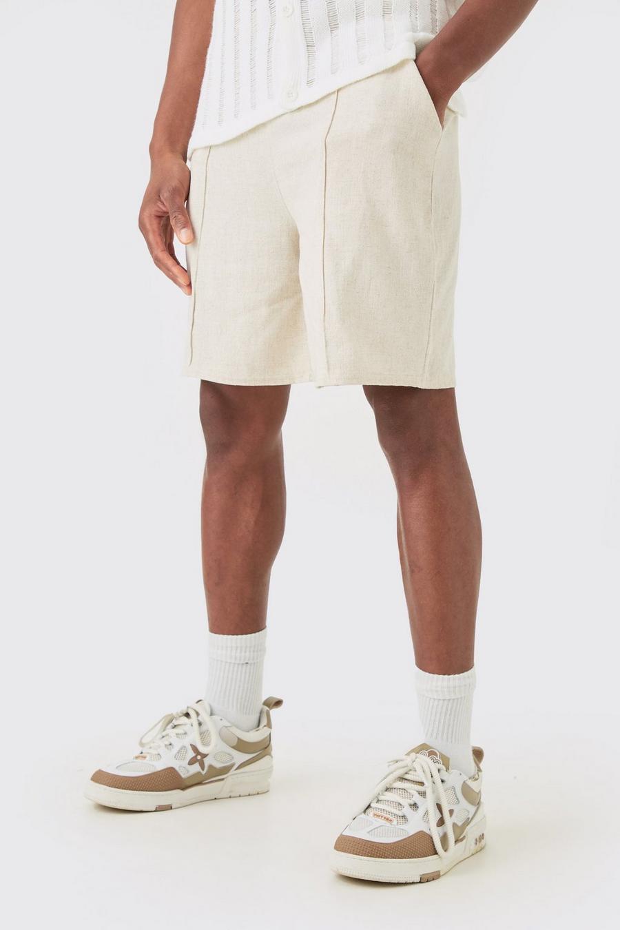Lockere Shorts in Leinenoptik mit elastischem Bund, Natural