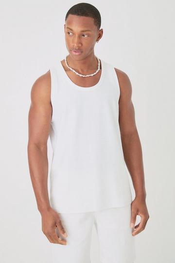 White Jacquard Raised Striped Tank Top