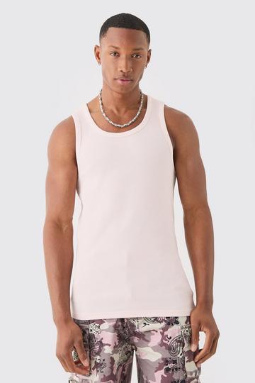 Pink Slim Waffle Tank Top