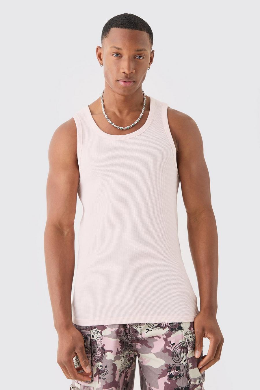 Canotta Slim Fit con trama a nido d’ape, Pastel pink image number 1