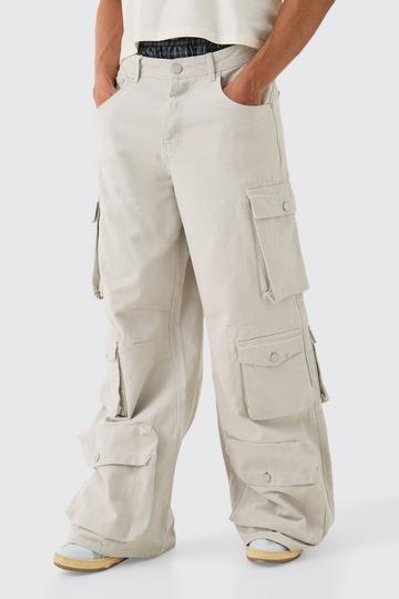 Ecru White Extreme Baggy Rigid Multi Cargo Pocket Acid Wash Jean