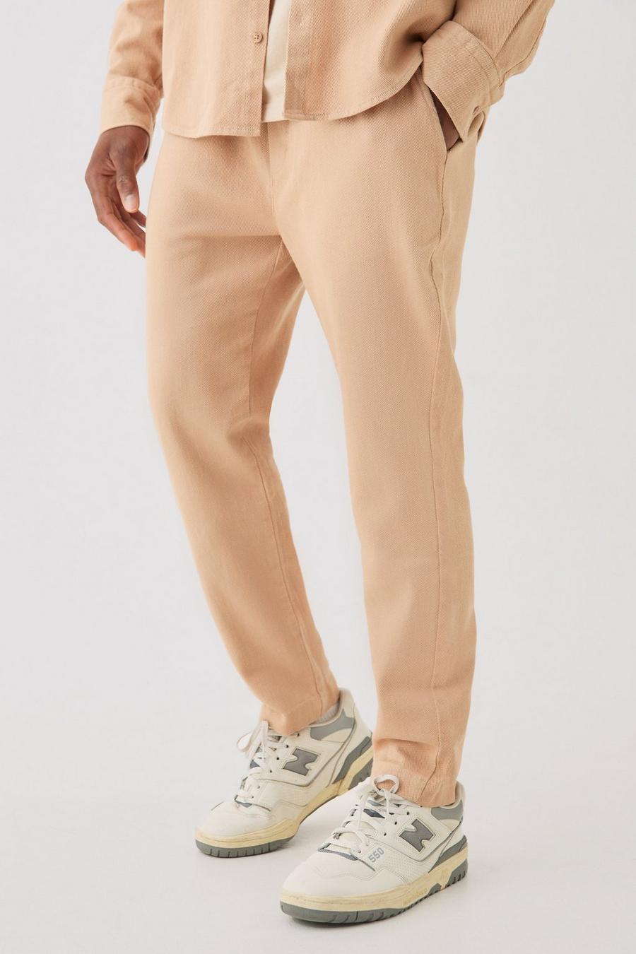 Pantalón recto texturizado con cintura elástica, Stone image number 1