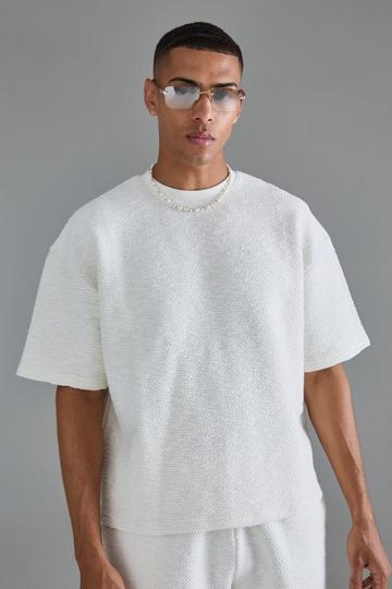 Oversized Boxy Heavy Boucle Short Sleeve Sweatshirt ecru