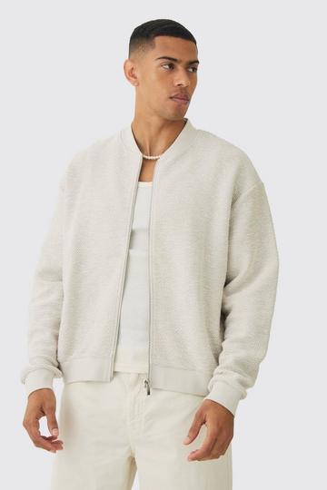 Oversized Boxy Heavy Boucle Bomber Jacket light grey