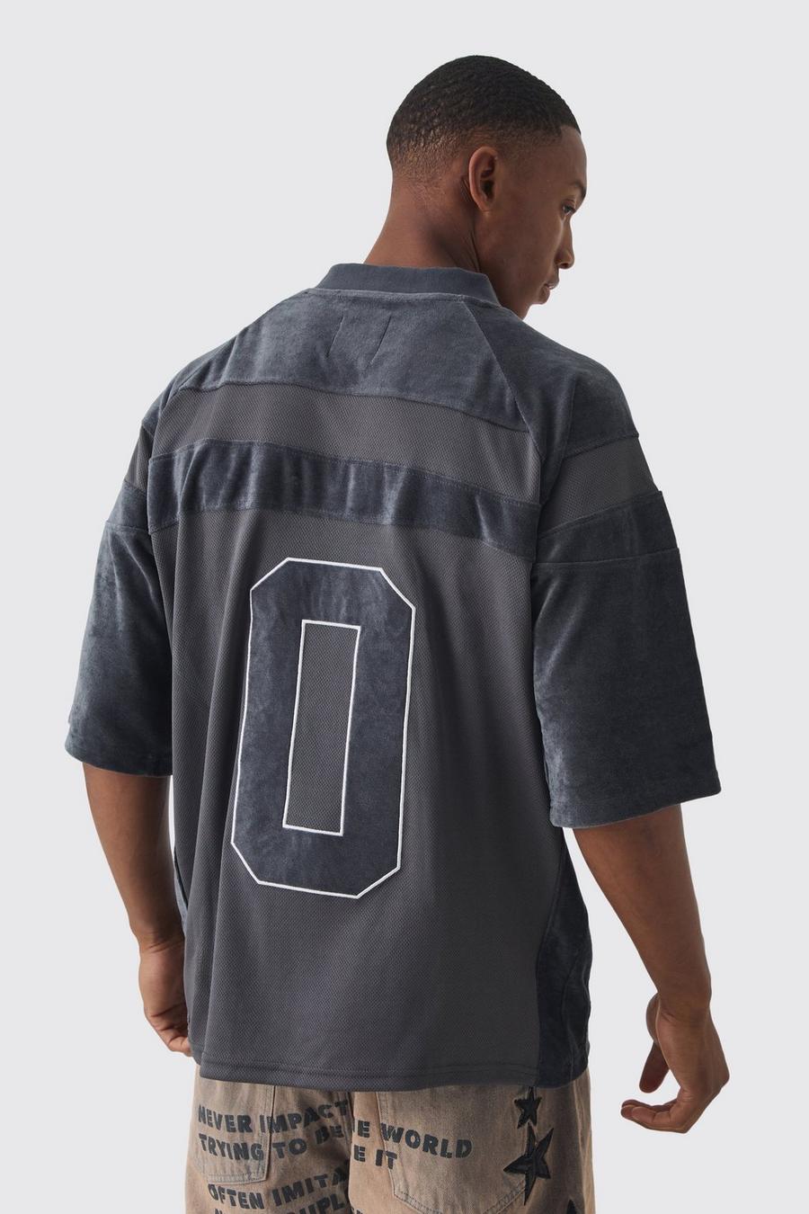 Charcoal Oversized Velour Mesh Varsity Top image number 1