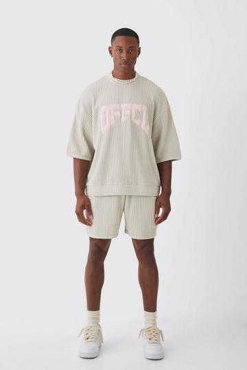 Oversized Boxy Heavyweight Jumbo Waffle Sweat & Short Set light grey