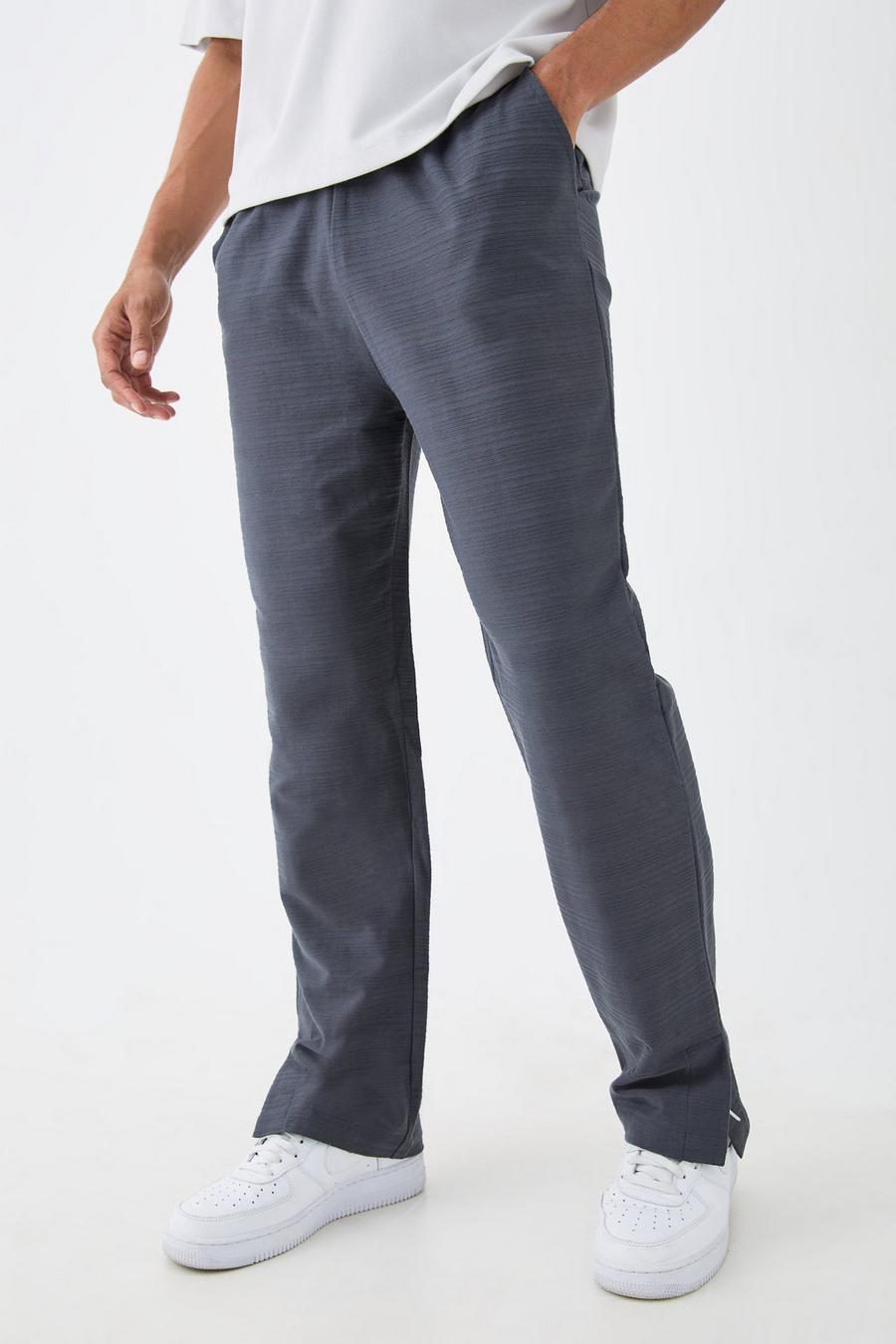 Pantalón deportivo Regular de jacquard con raya y abertura en el bajo, Charcoal image number 1