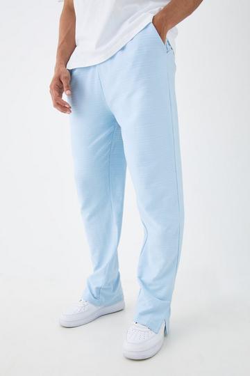 Blue Regular Fit Jacquard Raised Stripe Split Hem Sweatpant