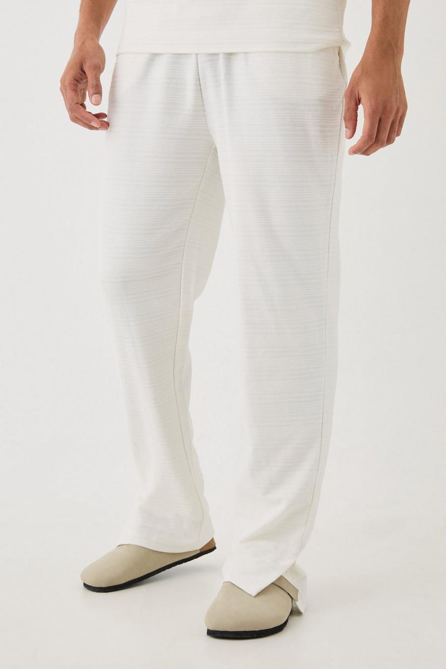 Pantalón deportivo Regular de jacquard con raya y abertura en el bajo, Ecru image number 1