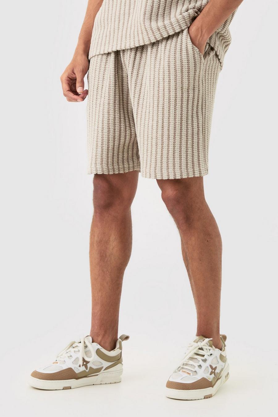 Stone Relaxed Fit Mid Length Striped Textured Short
