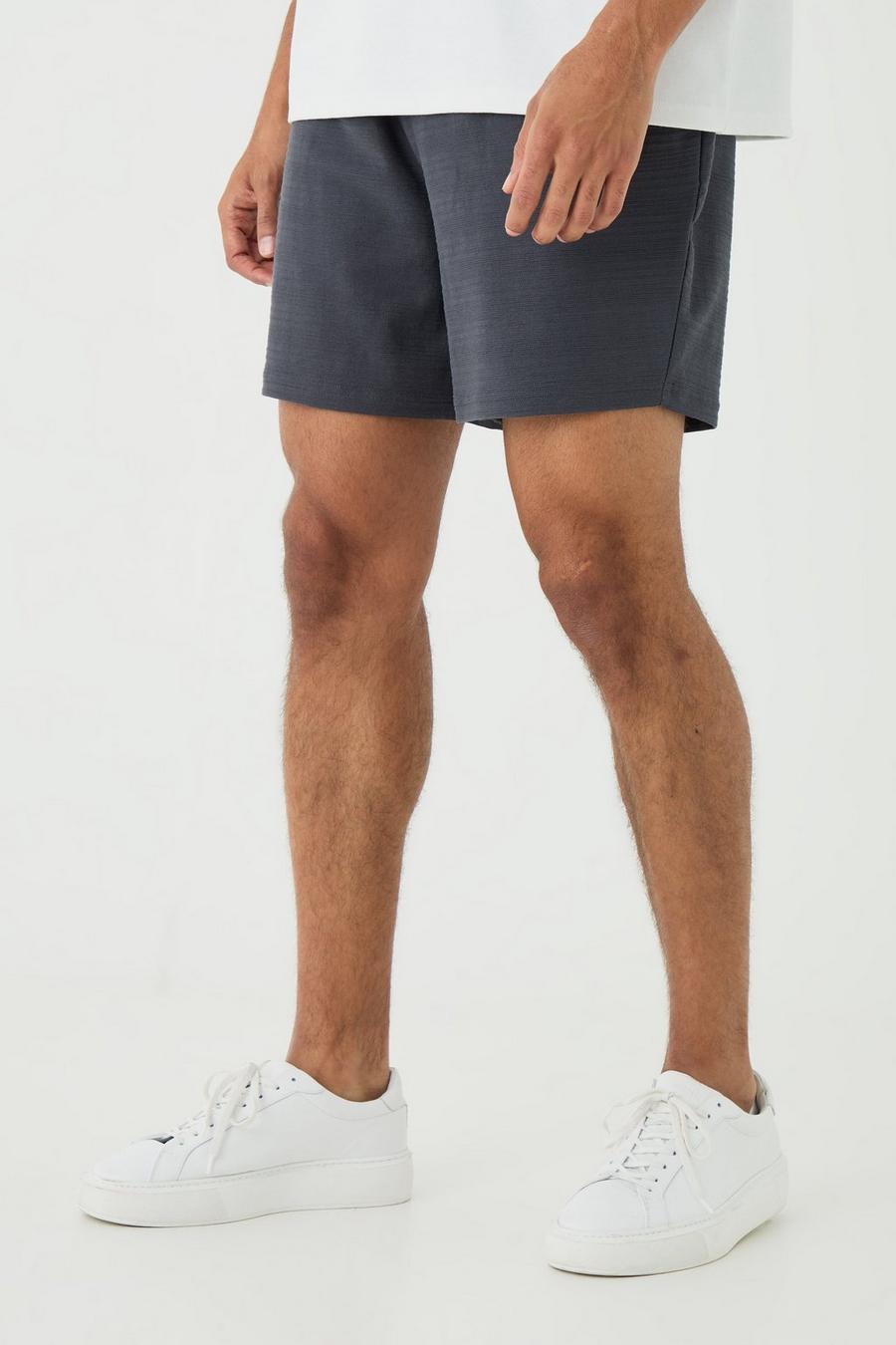 Charcoal Relaxed Fit Short Length Jacquard Striped Short