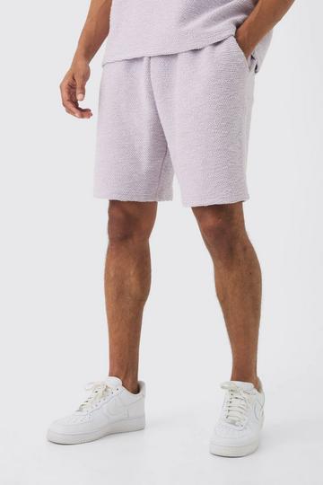 Lilac Purple Relaxed Fit Mid Length Heavy Boucle Short