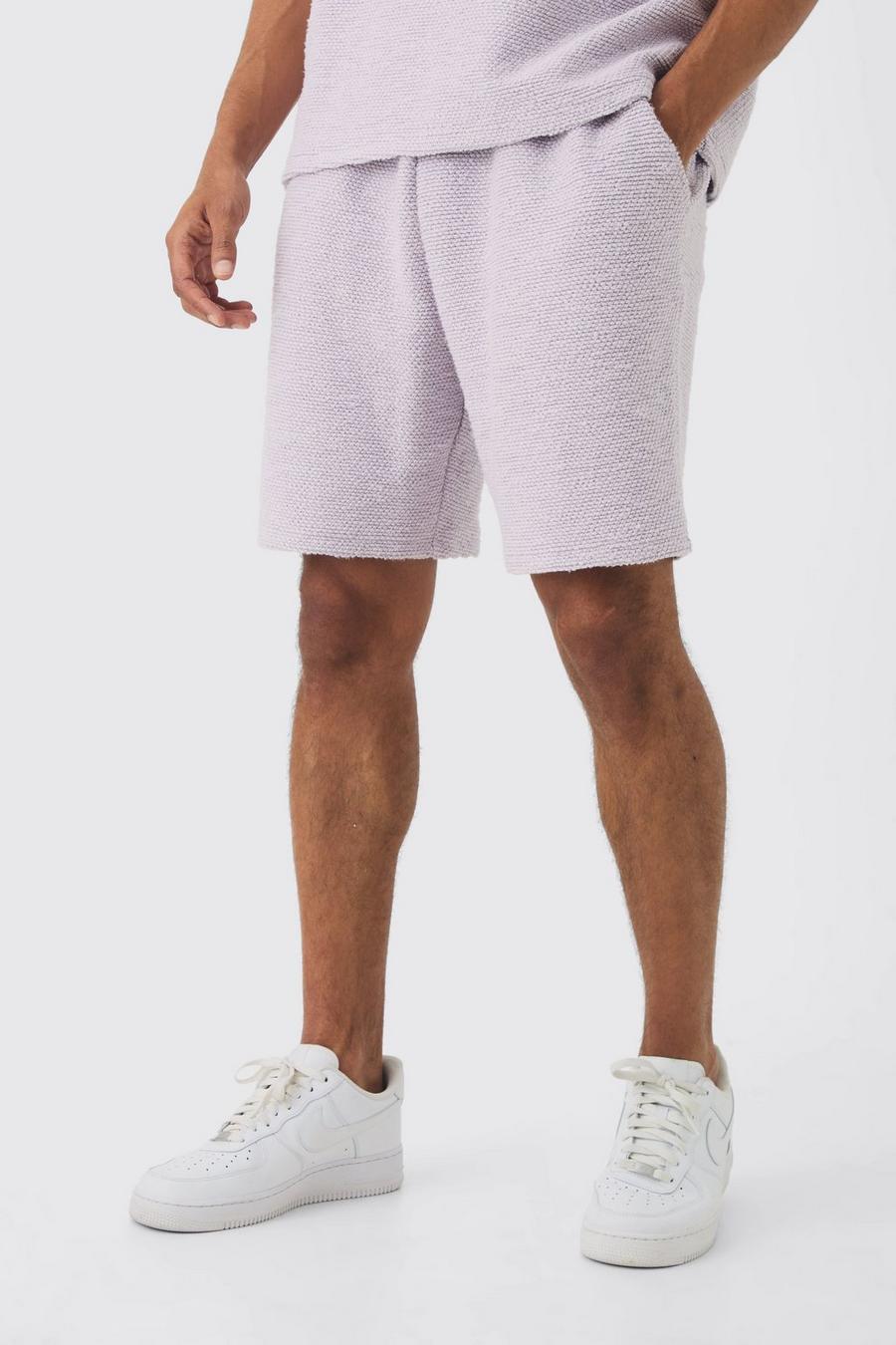 Lilac haze Relaxed Fit Mid Length Heavy Boucle Short image number 1