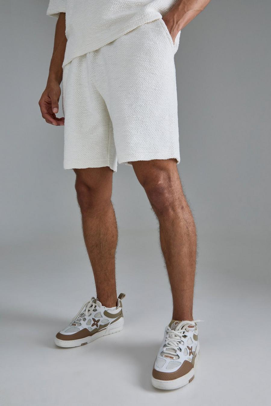 Ecru Relaxed Fit Mid Length Heavy Boucle Short