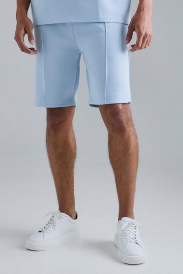 Blue Slim Fit Pintuck Scuba Short