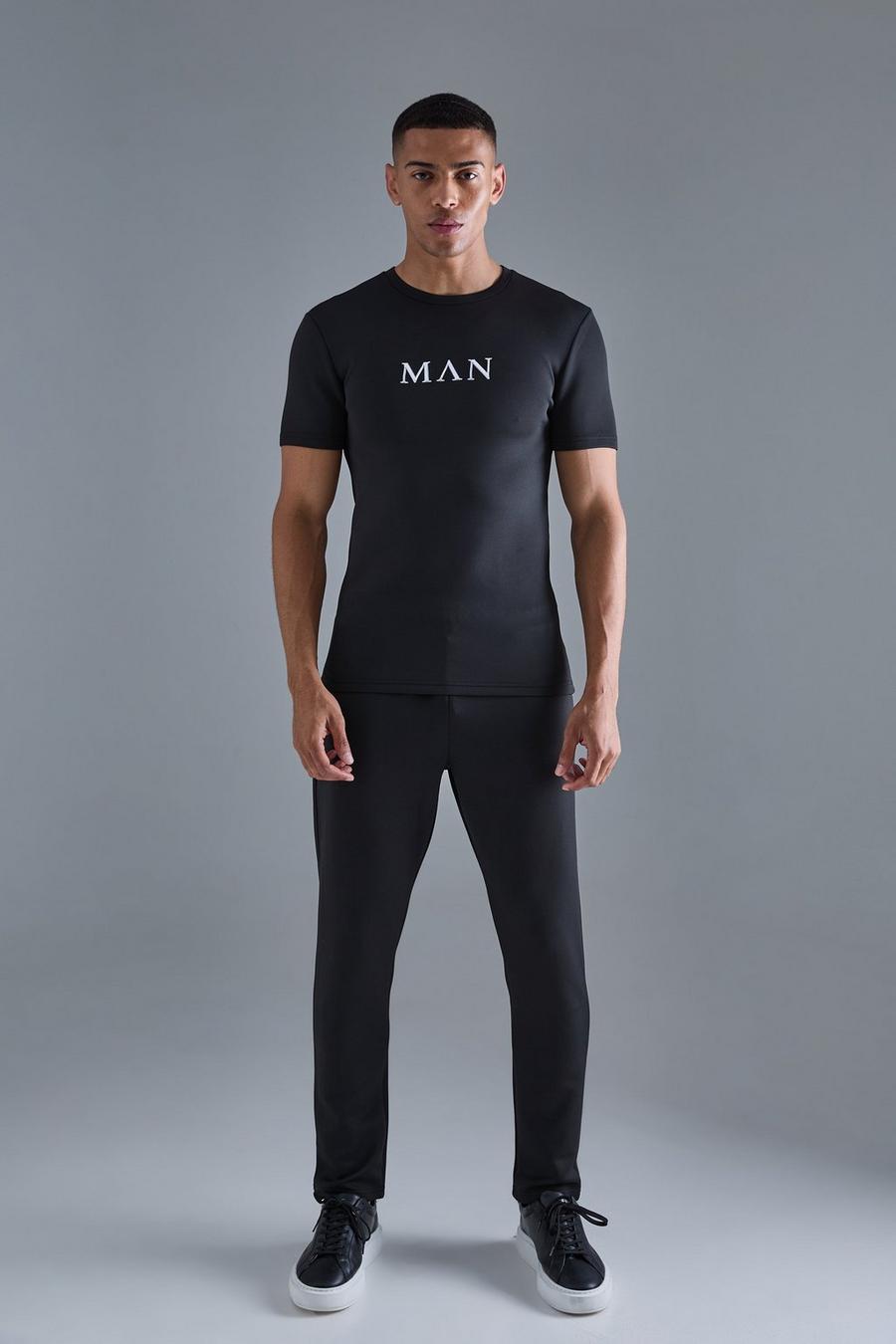 Black Muscle Fit  Scuba T-shirt  & Jogger Set image number 1