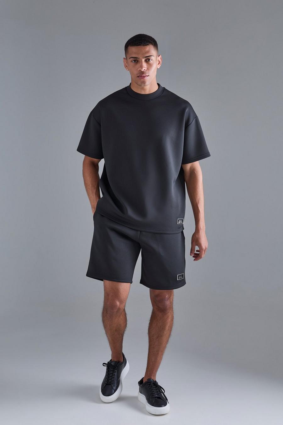 Black Oversized Scuba T-Shirt En Baggy Shorts Set image number 1
