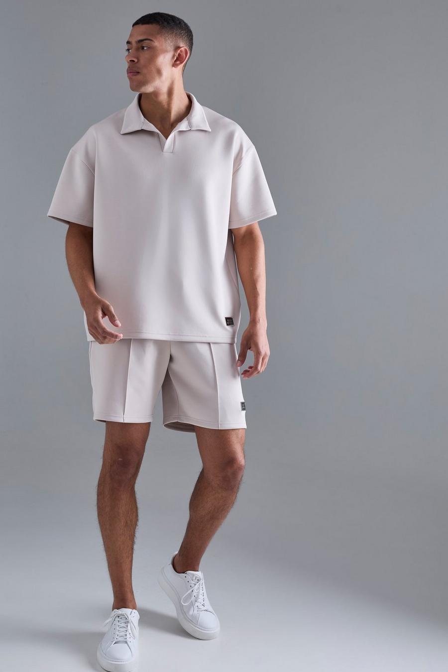 Oversize Scuba Poloshirt & Shorts, Stone