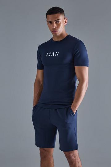 Muscle Fit Scuba T-shirt & Short Set navy