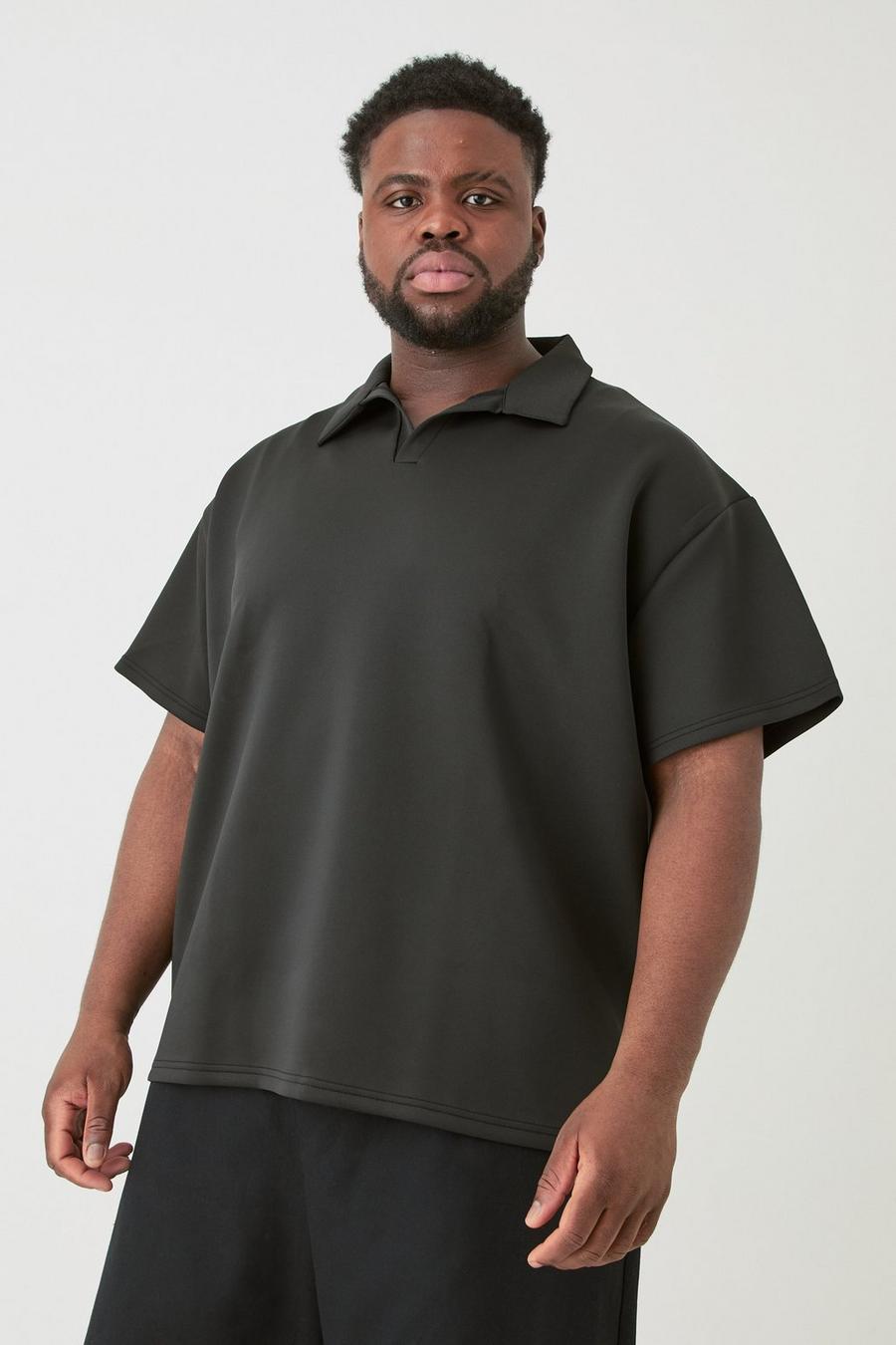 Plus Oversize Scuba Poloshirt, Black image number 1