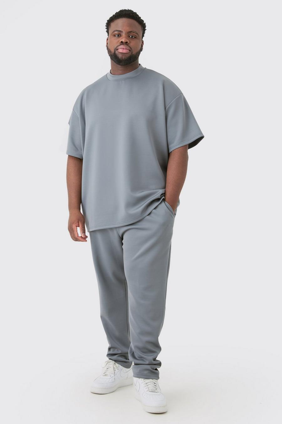 Set Plus Size T-shirt oversize in Scuba & pantaloni tuta, Charcoal