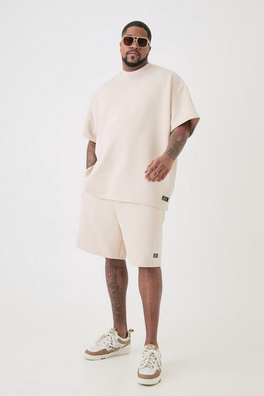 Taupe Plus Oversize t-shirt och shorts med ledig passform image number 1