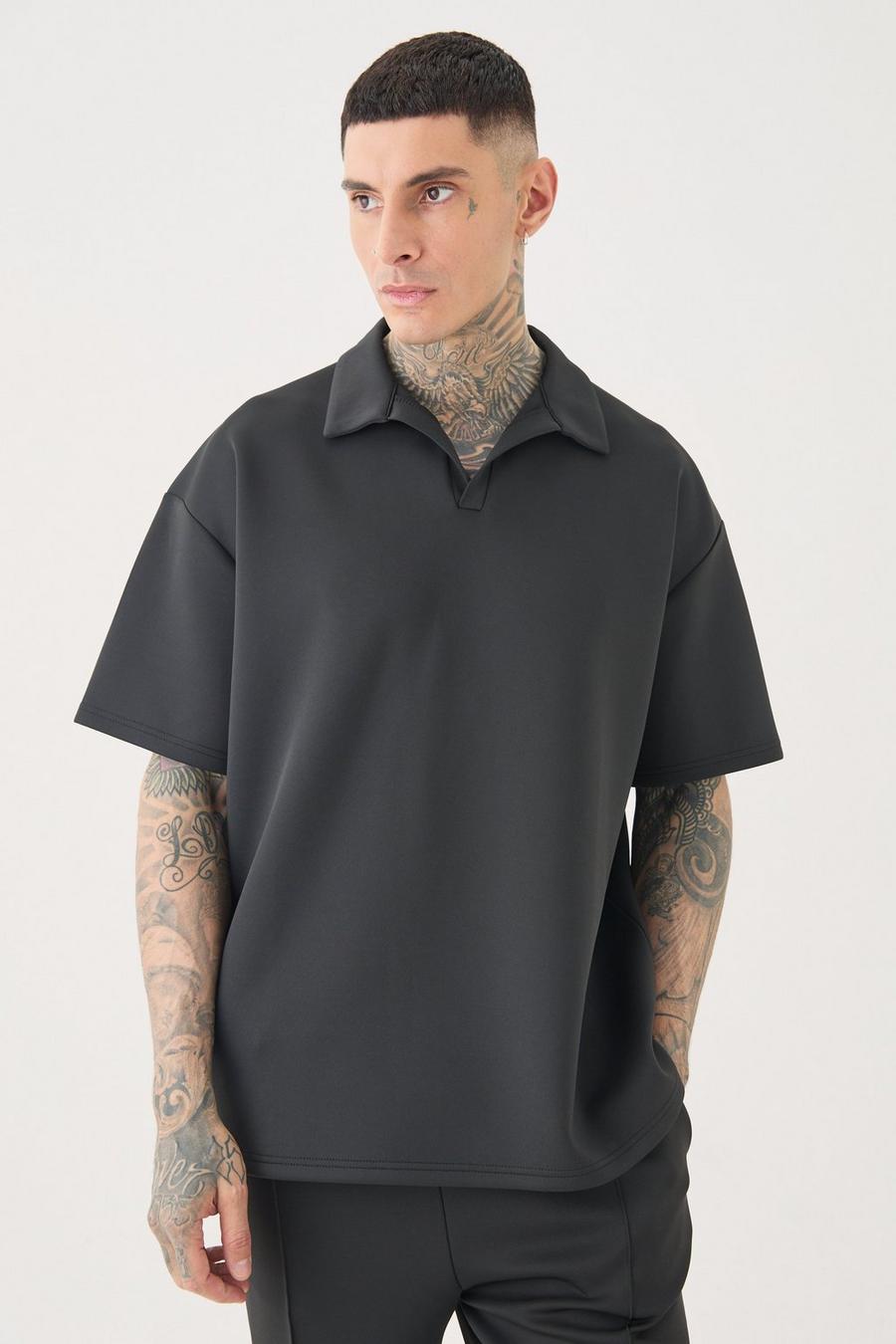 Tall Oversize Scuba Poloshirt, Black image number 1
