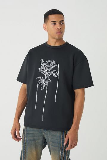 Oversized Floral Line Drawing Scuba T-shirt black