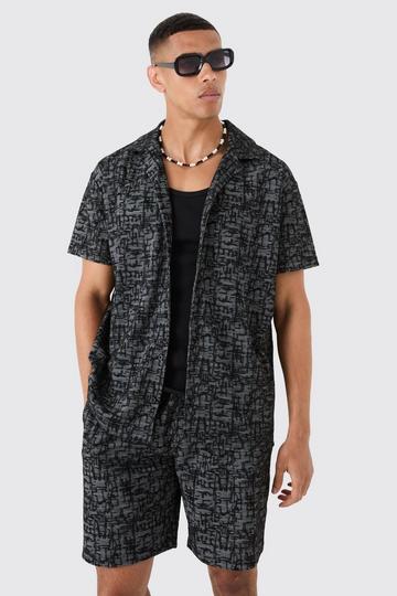 Oversized Revere Jacquard Shirt & Short Set black