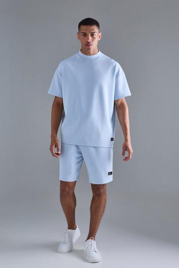 Blue Oversized Scuba T-shirt & Relaxed Short Set