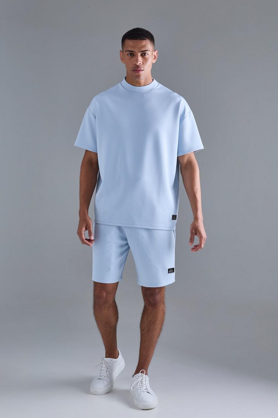 Conjunto oversize de pantalón corto holgado y camiseta de scuba, Pastel blue