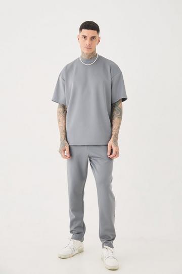 Tall Oversized Scuba T-Shirt & Sweatpant Set charcoal