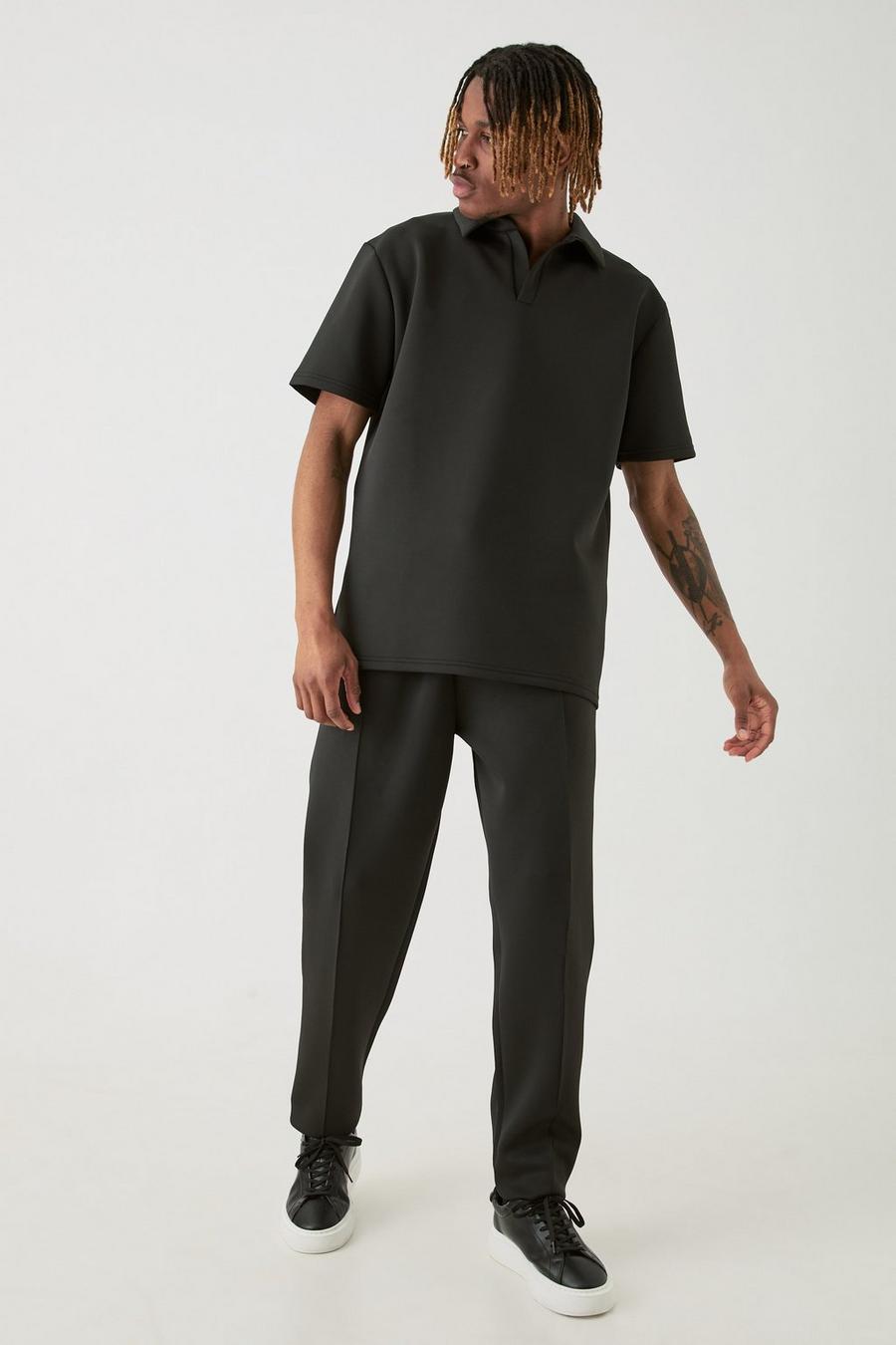 Tall Slim-Fit Scuba Poloshirt & Jogginghose, Black image number 1