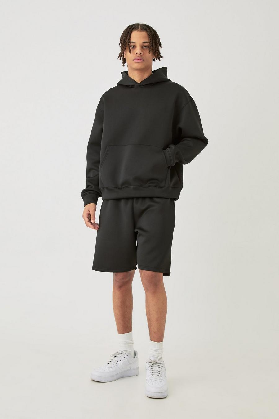 Black Oversize hoodie och shorts i scuba image number 1