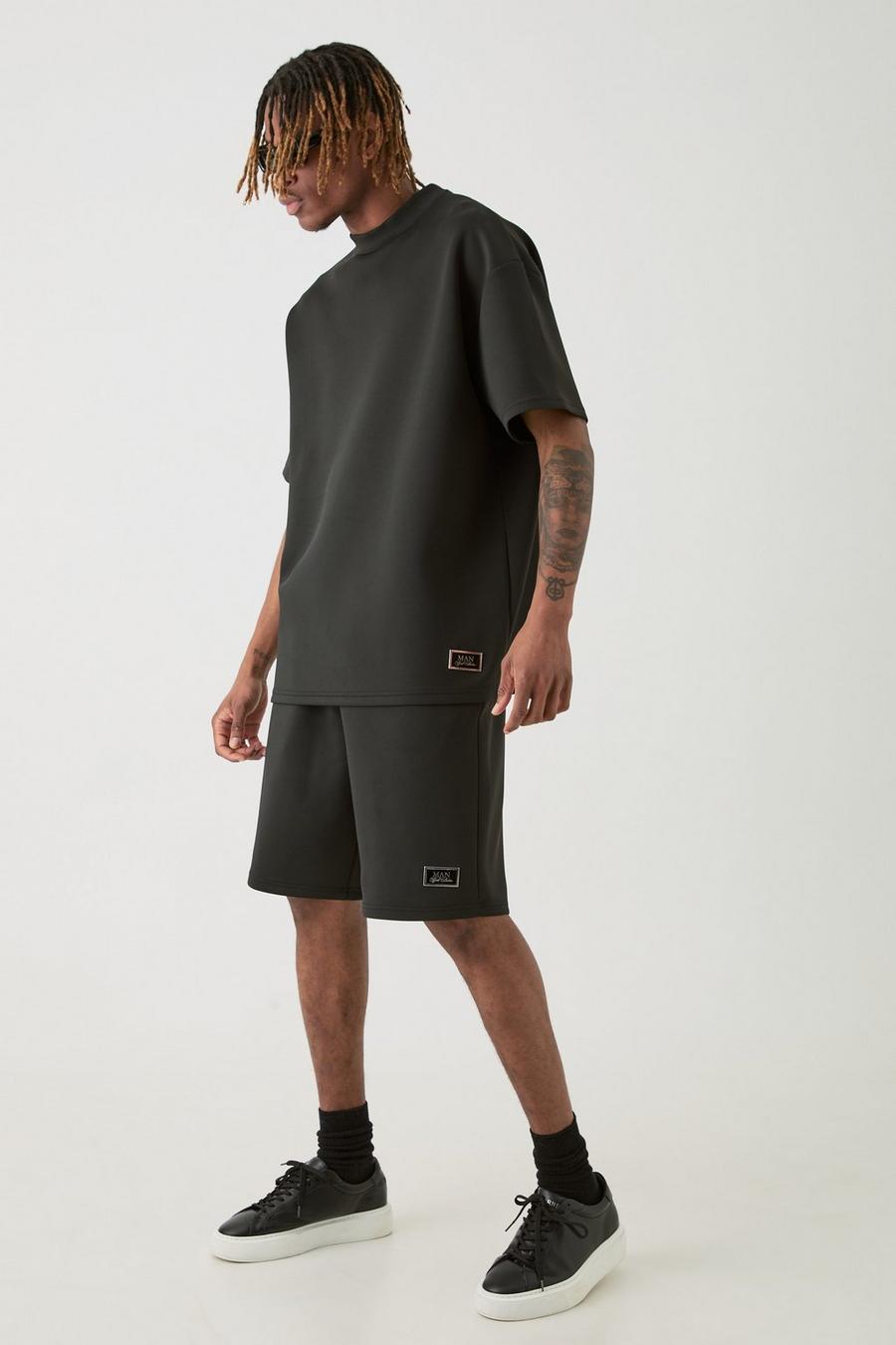 Set Tall T-shirt oversize in Scuba & pantaloncini rilassati, Black image number 1
