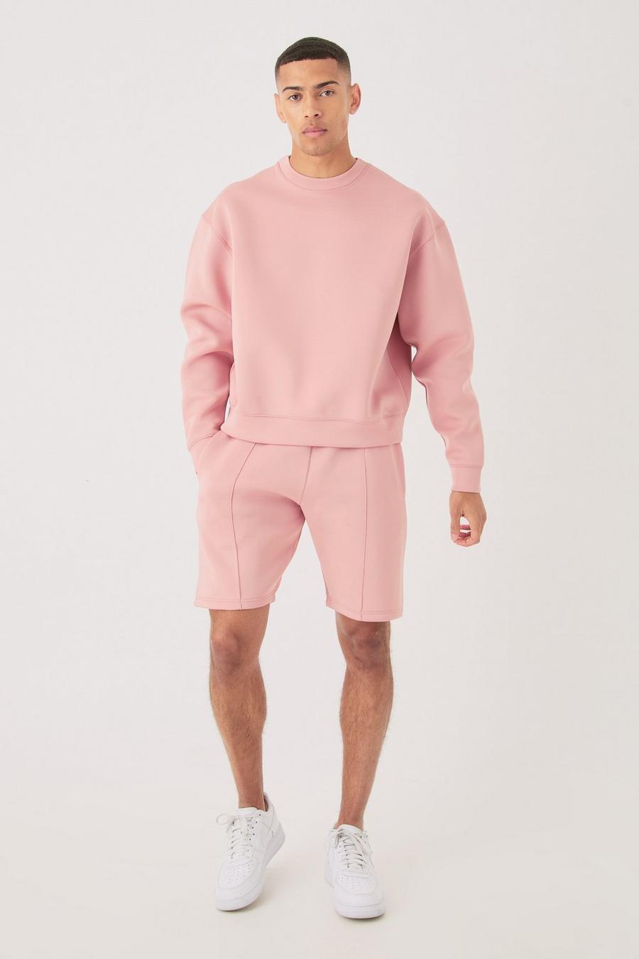 Dusty pink Oversized Boxy Bonded Scuba Sweater Short Tracksuit image number 1