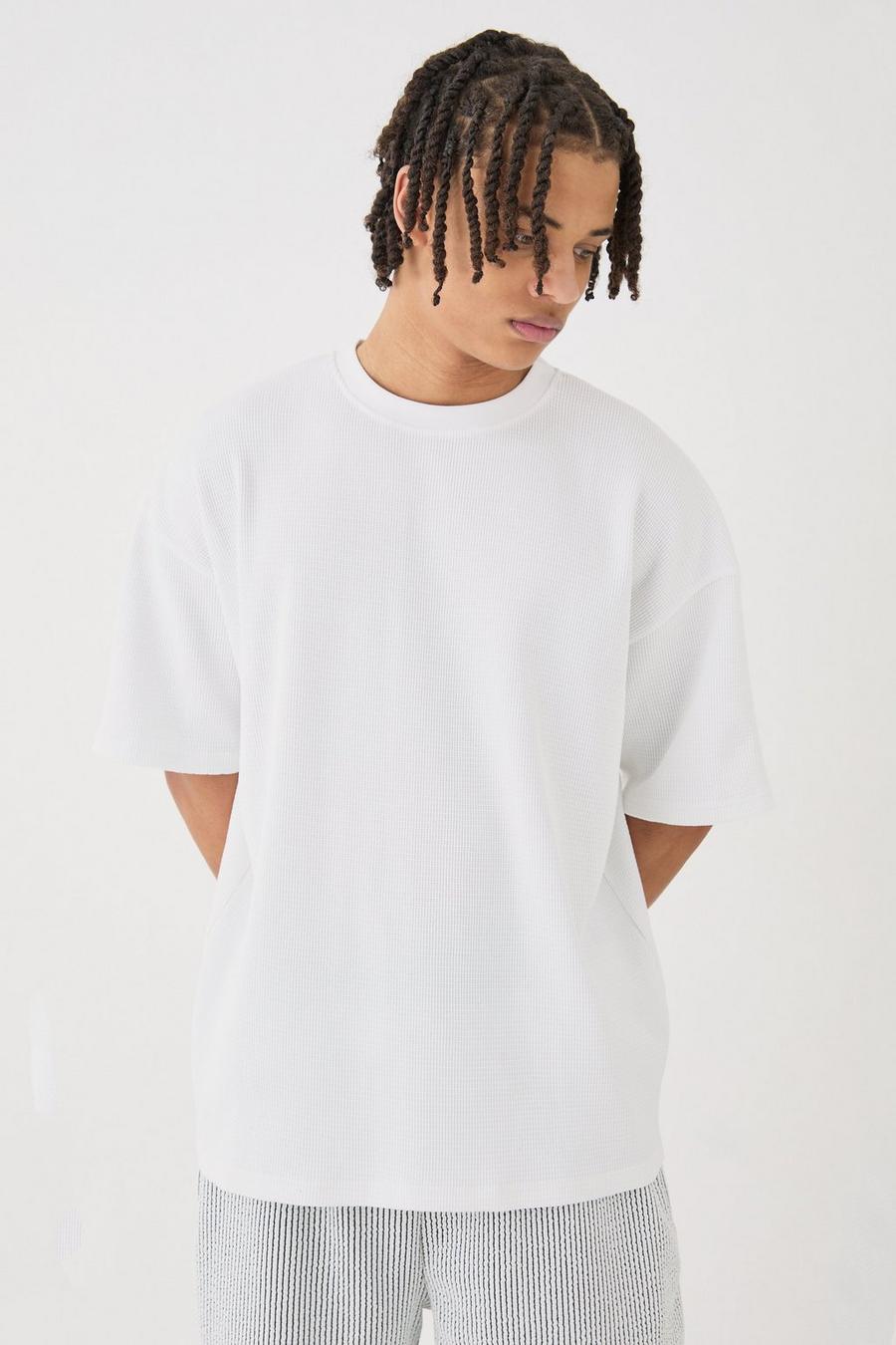Oversize Hemd in Waffeloptik, White image number 1