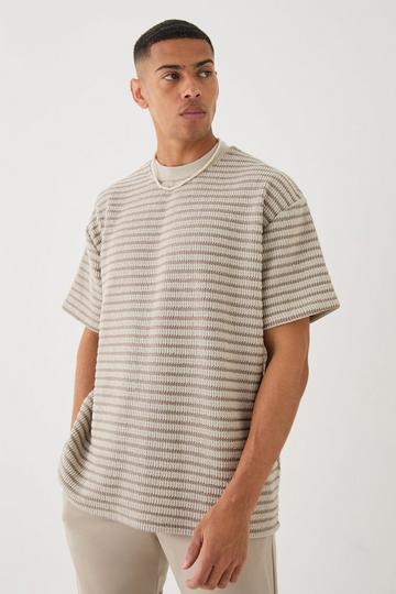 Oversized Gestreept T-Shirt Met Textuur En Brede Nek stone